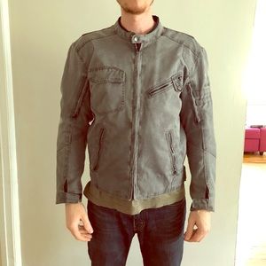 Men’s motorcycle jacket gray denim canvas moto